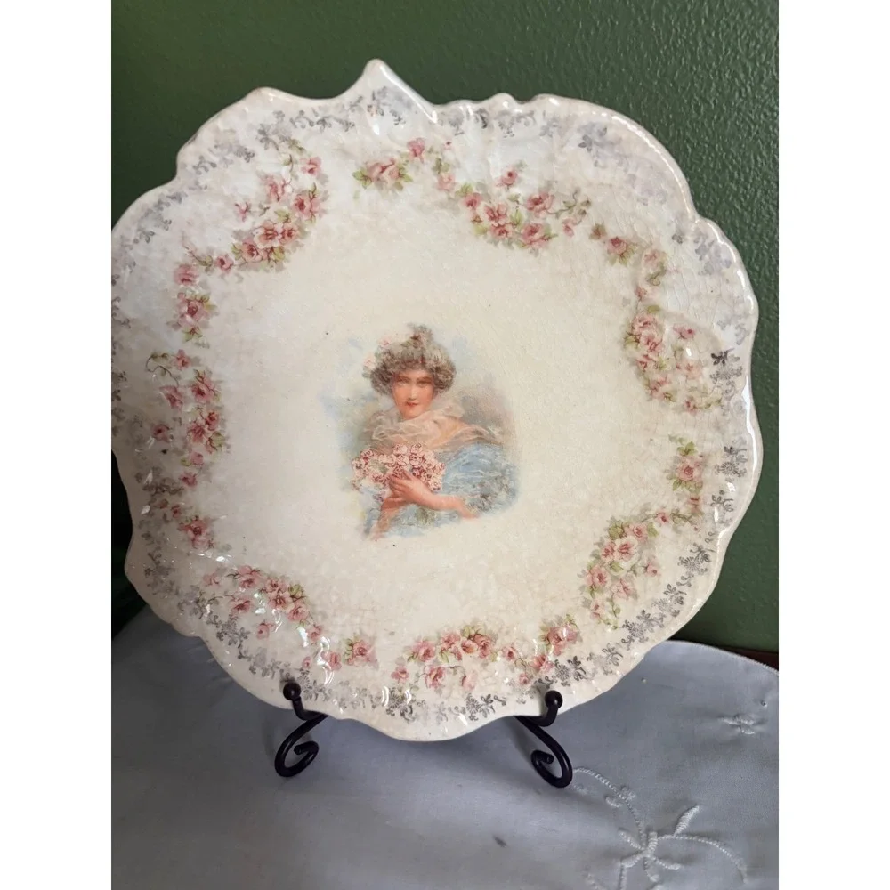 Vintage Hand Painted Victorian Lady Portrait Plate, Collectible China